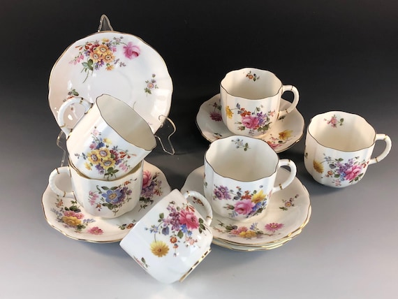 Vintage Royal Crown Derby DERBY POSIES 6 Coffee Cups & Saucers Surrey Shape