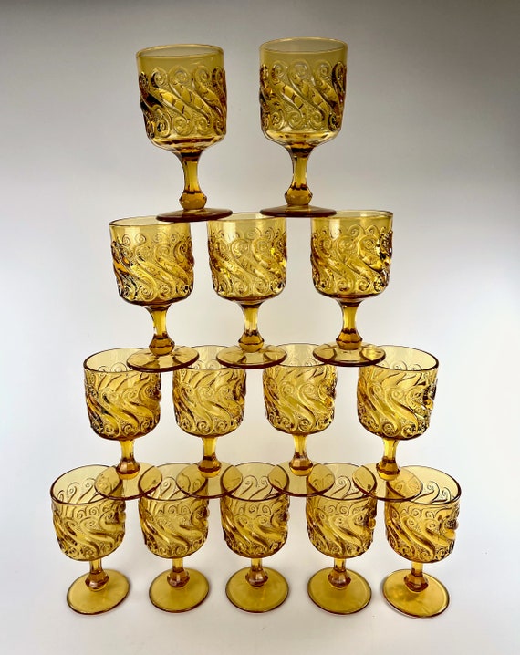 Vintage Amber S Repeat L G Wright Goblets Water Glasses 14 PCS