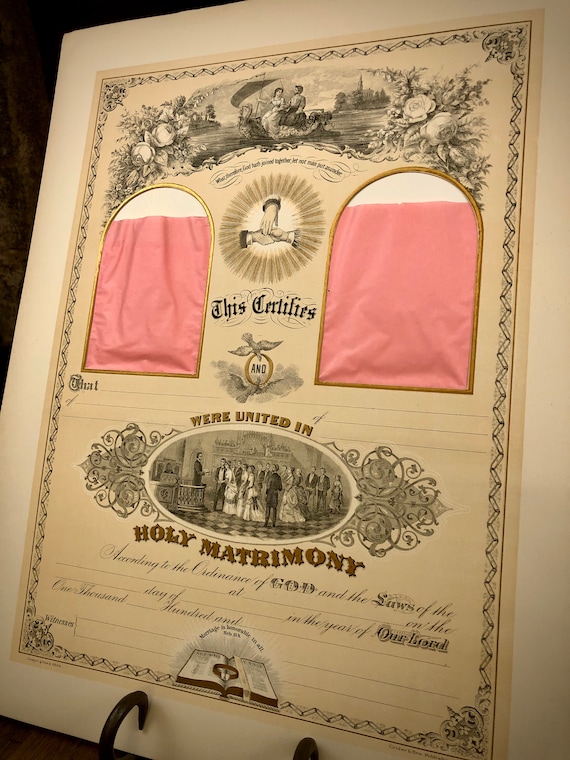 Antique Original Victorian Marriage Certificate UNUSED NOS New Old Stock with Photo Frames
