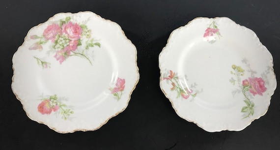 Pair of Antique LIMOGES A. LANTERNIER 2 Bread and Butter Plates Pink Rose Decoration
