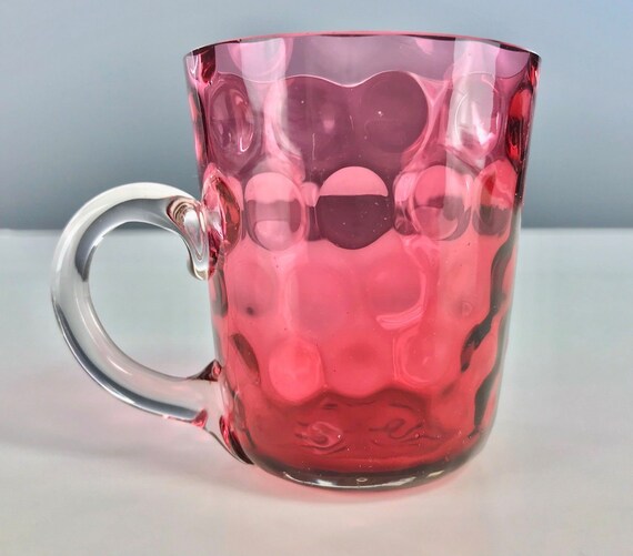 Antique Coinspot Inverted Thumbprint Cranberry Lemonade Punch Cup Applied Handle