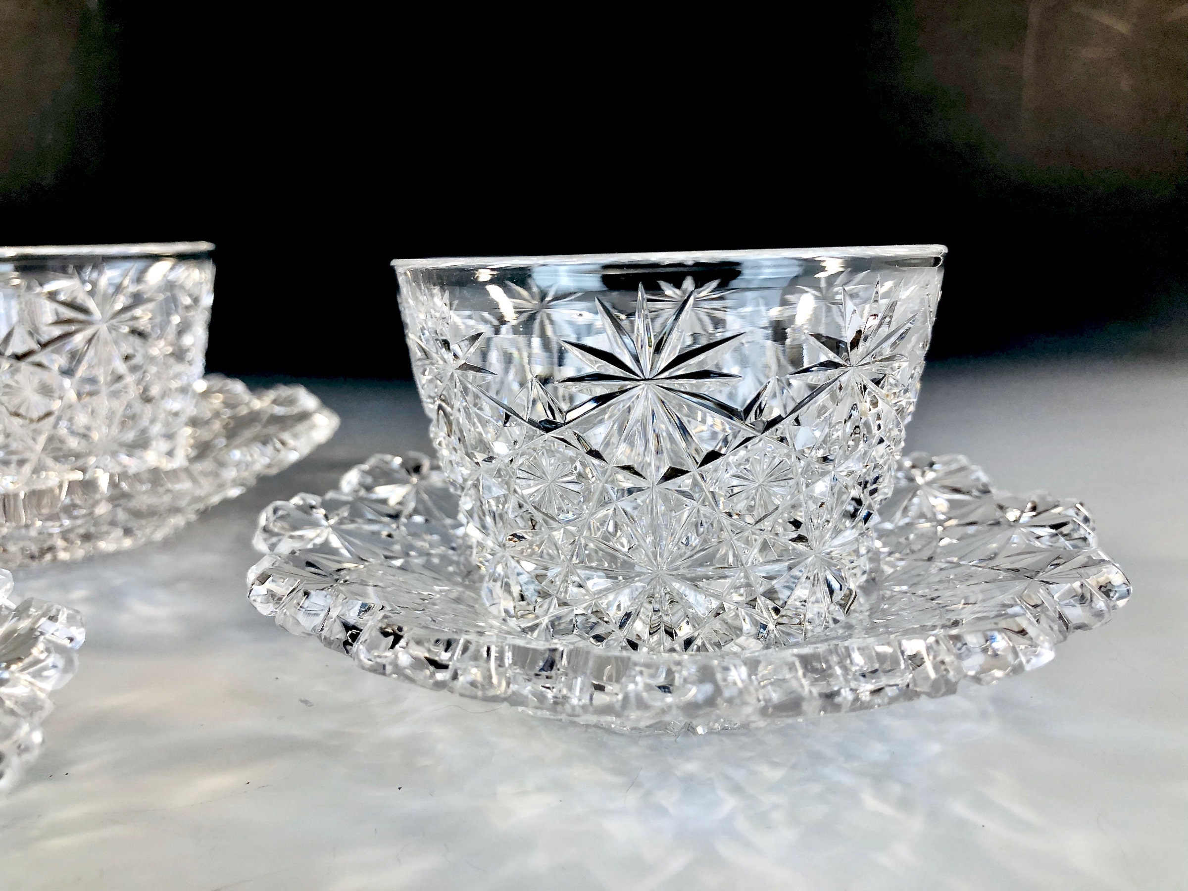 Antique AMERICAN BRILLIANT Cut Glass RUSSIAN Cut Punch Cups