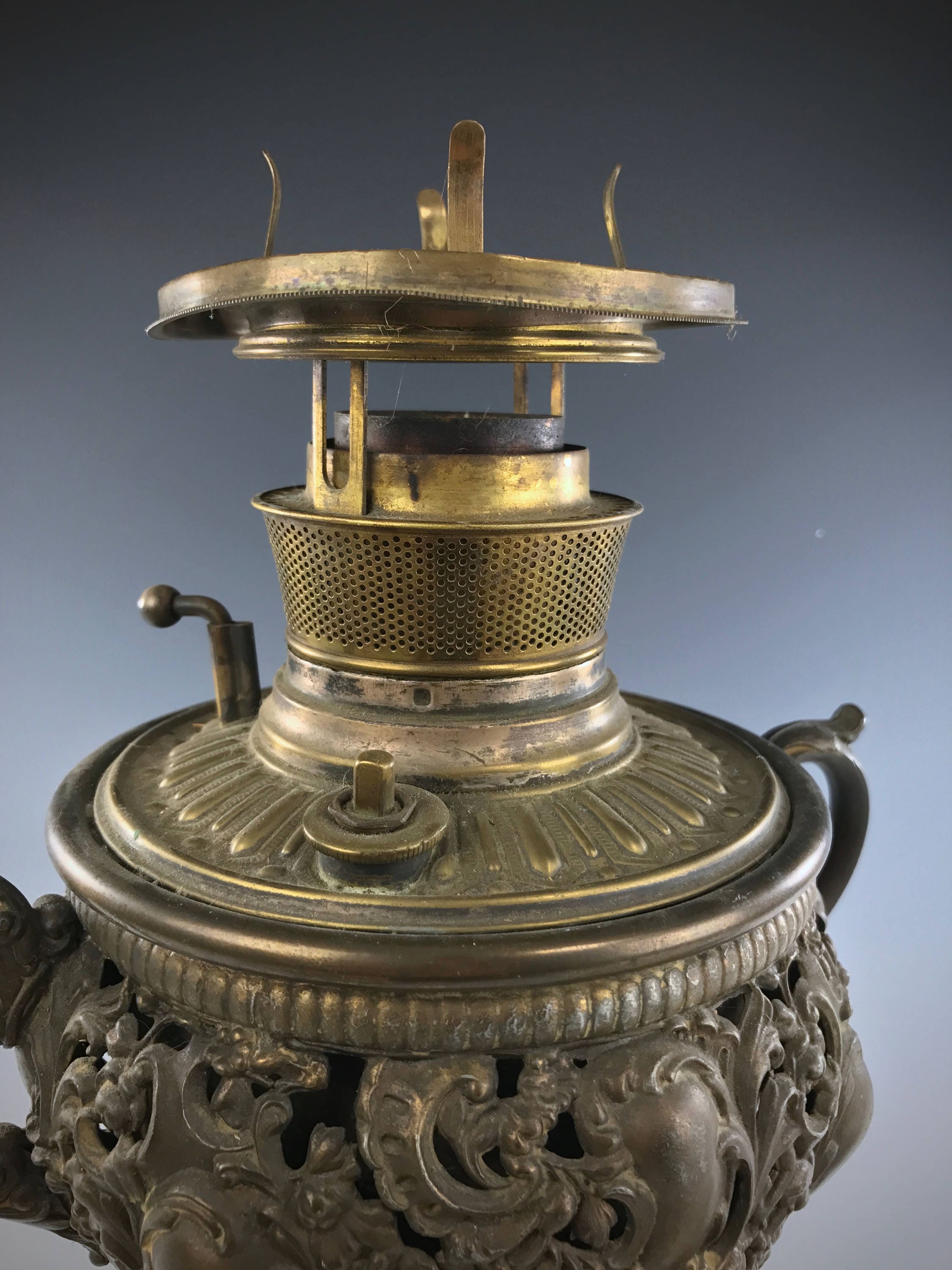 Antique MILLER Oil Lamp B And H Font Model Fancy Metal Body ELECTRIFIED