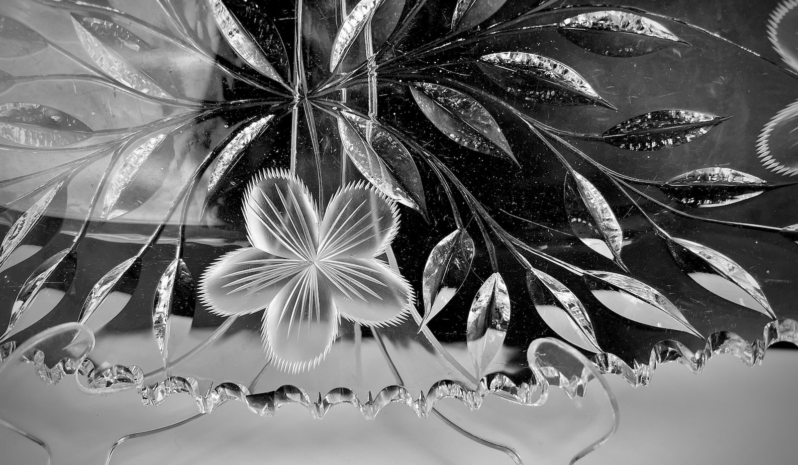 Antique ABP American Brilliant Cut Glass Tray Floral Pattern - 13.5