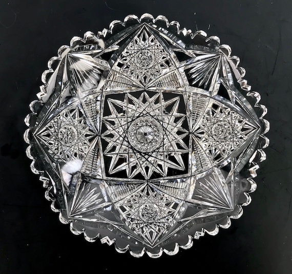 Antique American Brilliant Cut Glass Underplate 3.75" center recess ABP