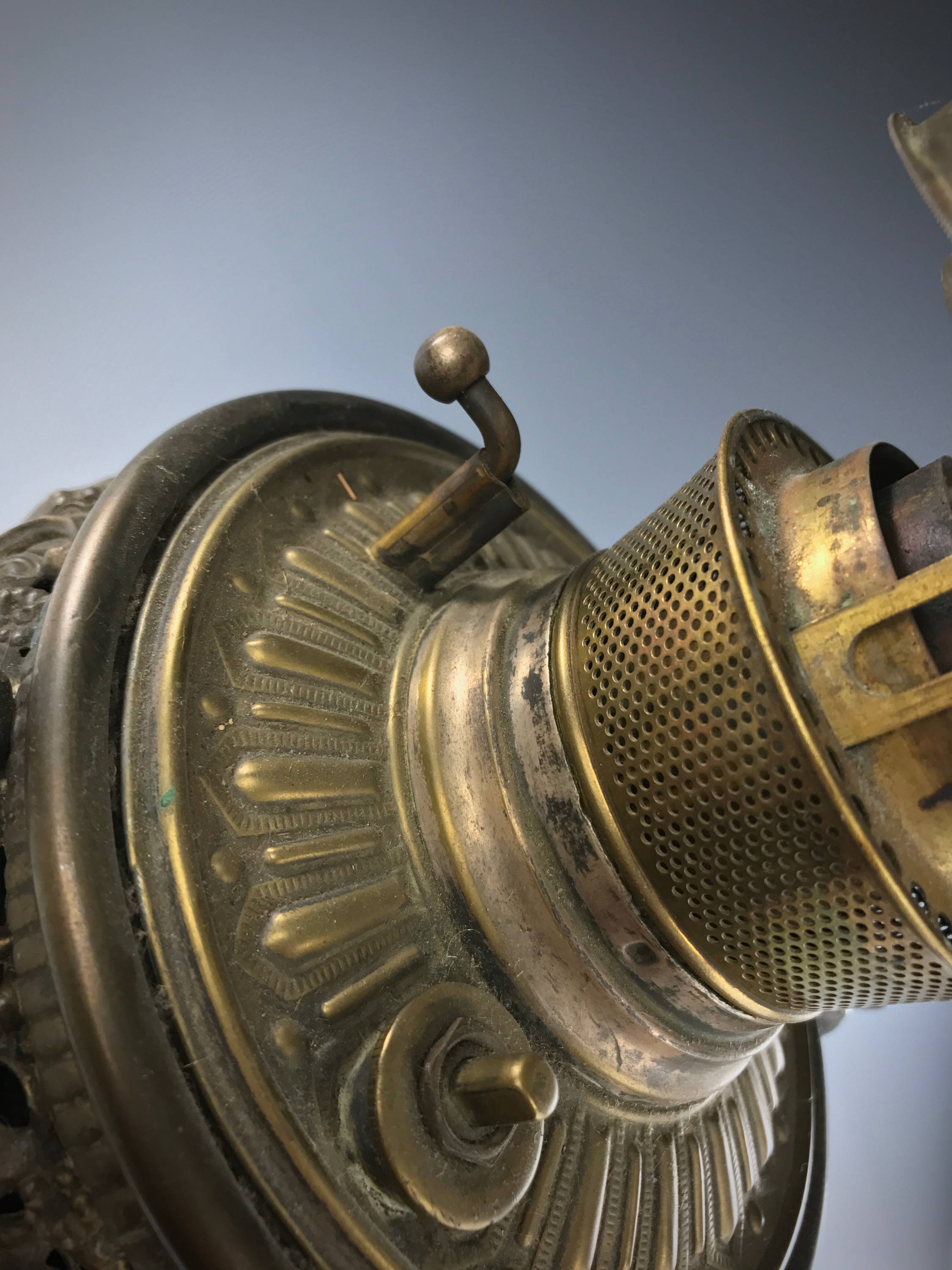 Antique MILLER Oil Lamp B And H Font Model Fancy Metal Body ELECTRIFIED