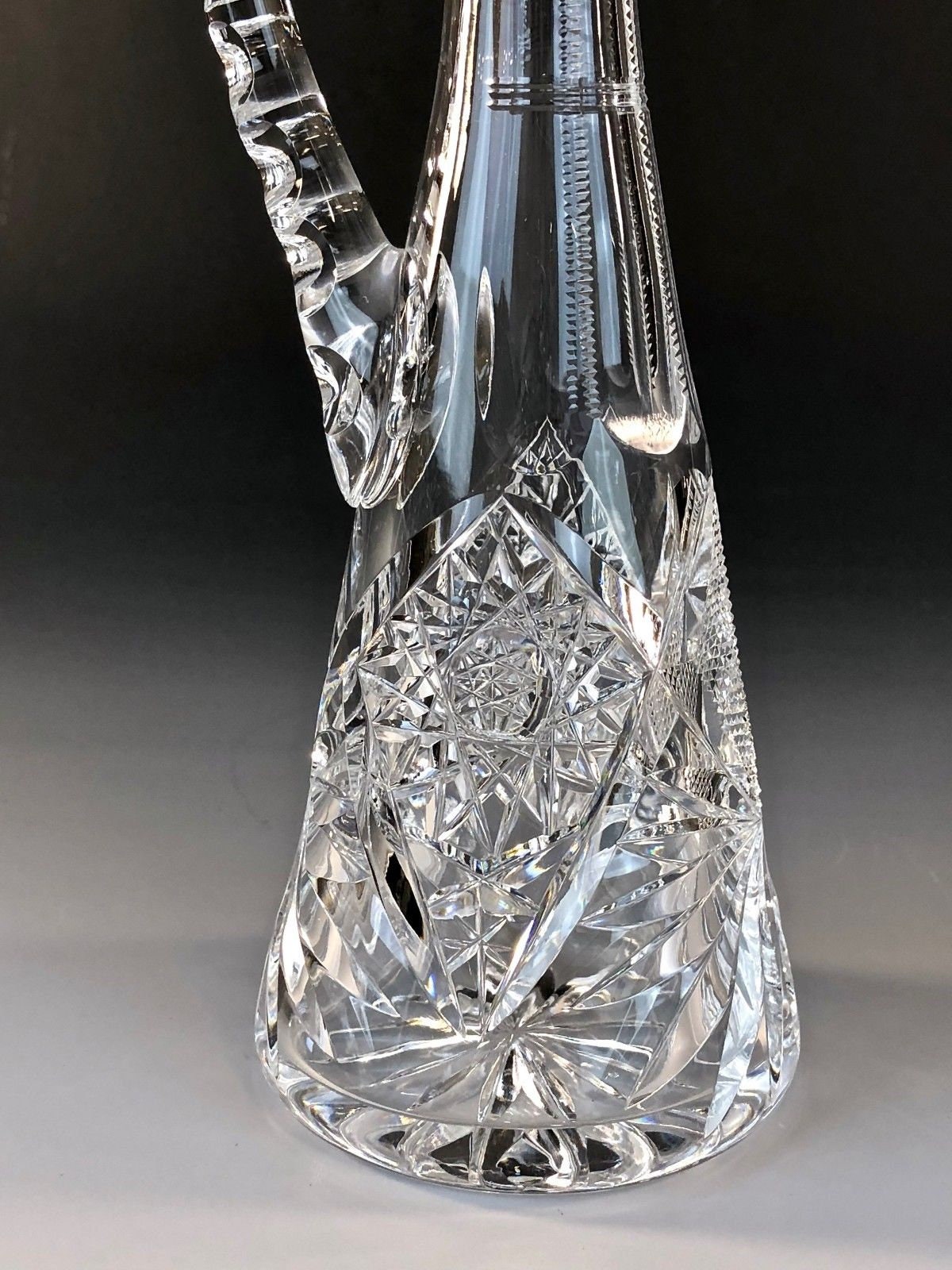 Antique AMERICAN BRILLIANT Cut Glass Very Narrow CRUET Original Stopper