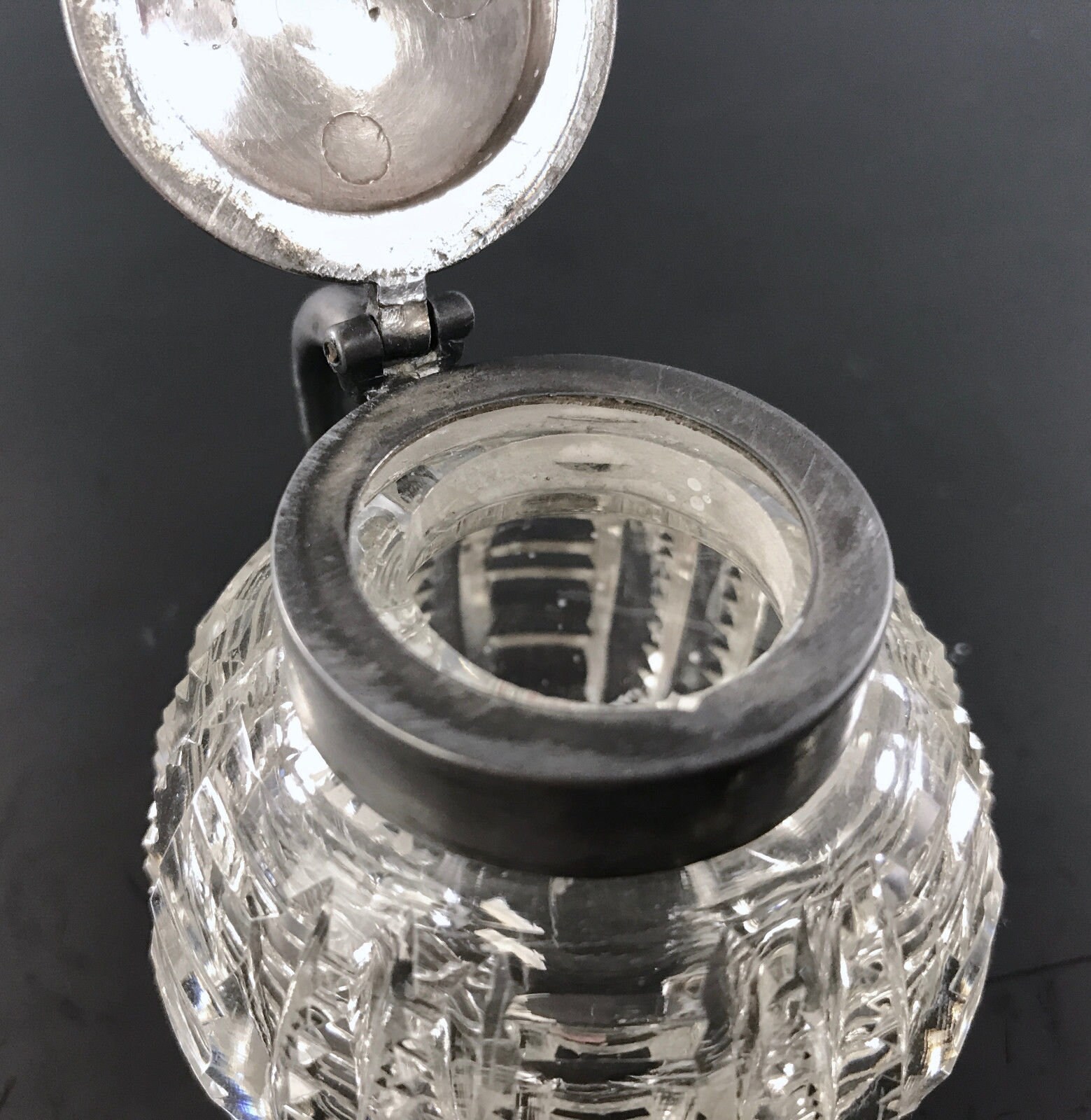 American Brilliant Cut Glass Mustard Pot Silverplated Top