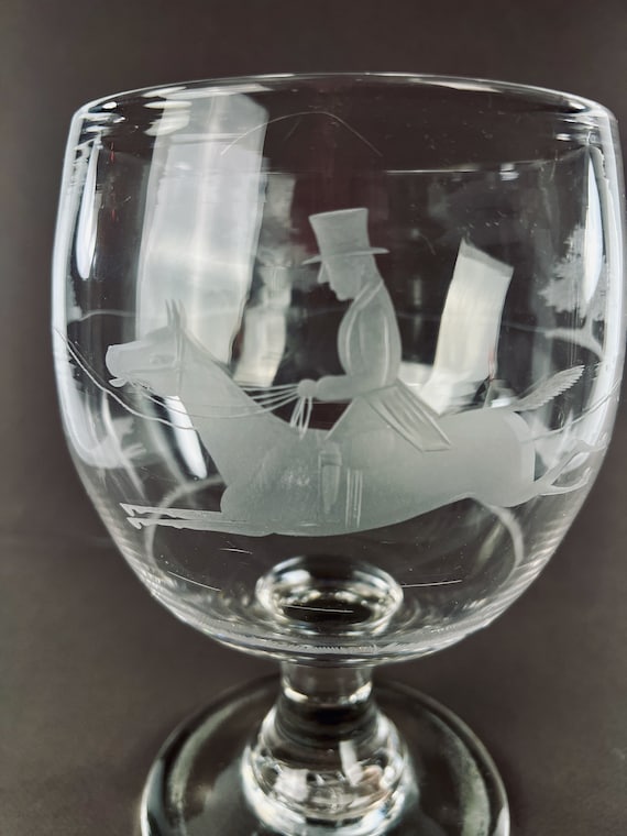 Vintage Large Ceremonial Engraved Stemmed Cup Fox Hunt Scene