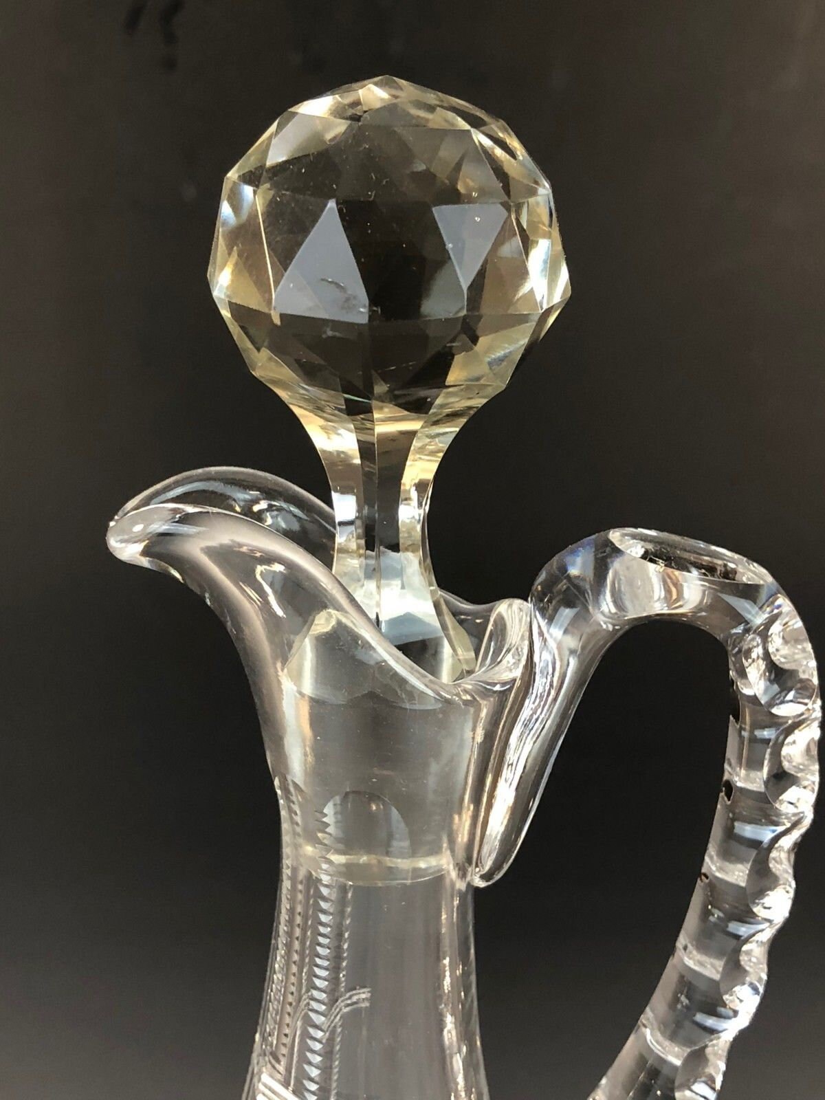 Antique AMERICAN BRILLIANT Cut Glass Very Narrow CRUET Original Stopper