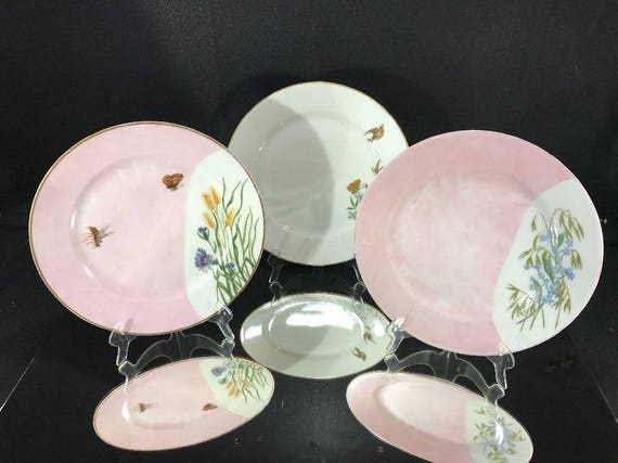 AESTHETIC PERIOD Victorian Haviland Limoges Hand Painted Plates 3 Pieces Butterflys  Flowers
