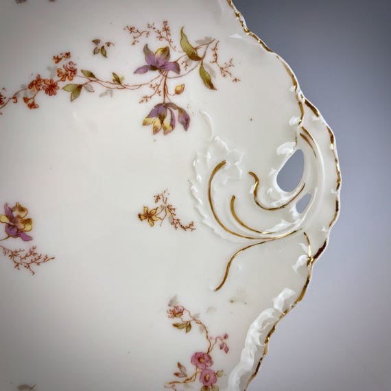 Early ROSENTHAL Handled Cake Plate | Versailles Mark | Lavender And Blue Flowers