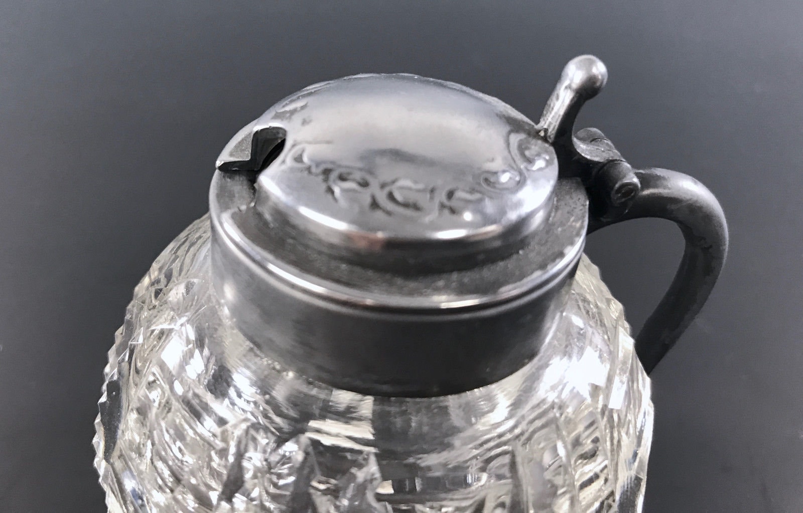 American Brilliant Cut Glass Mustard Pot Silverplated Top