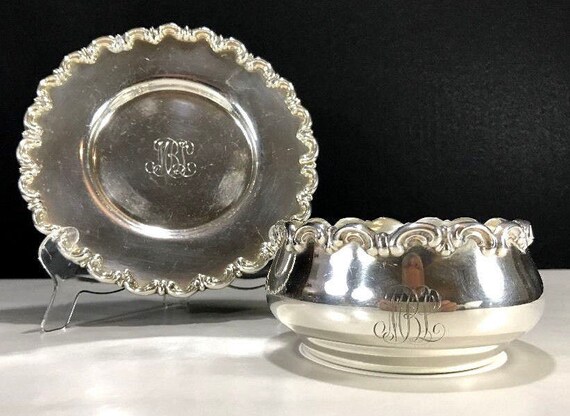 Antique WHITING Sterling Silver Children's Breakfast Bowl And Plate Dated 1895 Monogram MLB