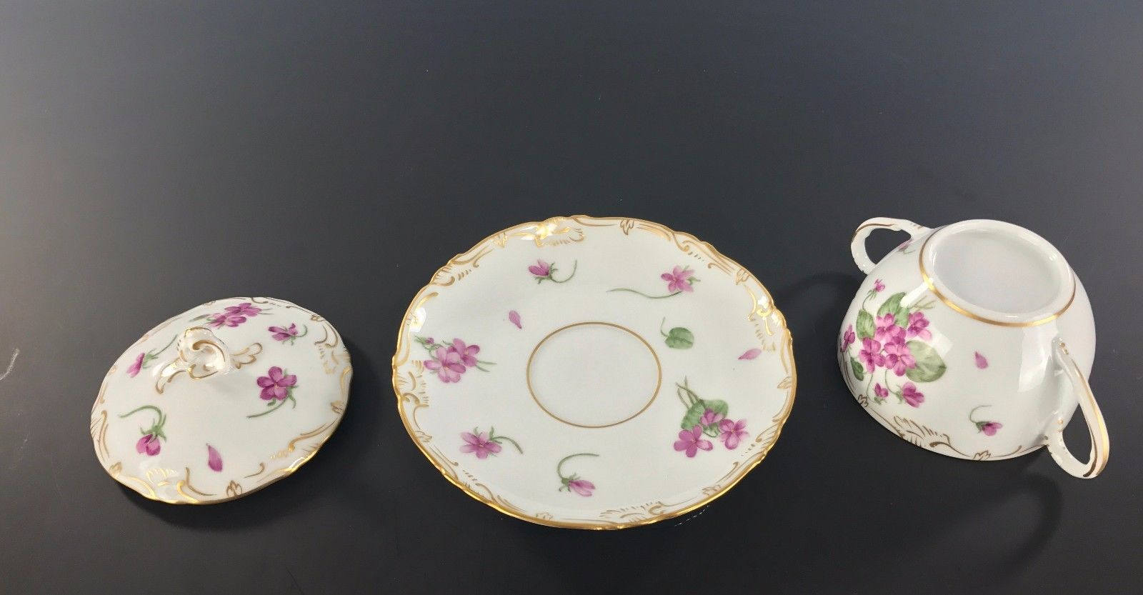 Beautiful Covered Consommé Cup with Lid and Underplate HAND PAINTED