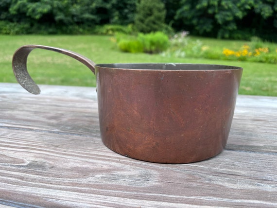 EARLY Antique Copper Cooking Pot Large Curved Handle