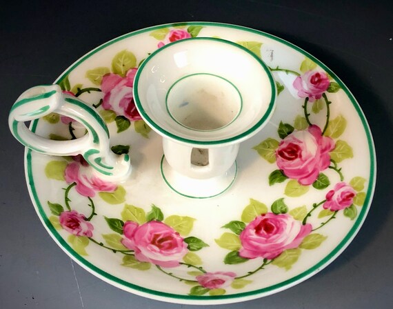 BAWO & DOTTER Elite Works HP Chamberstick Pink Roses San Martin Decorator Mark 1900-1914