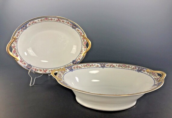Antique NORITAKE NIPPON China "The Malay" Pattern Circa 1912 - 2 Different Size Oval Serving Bowls