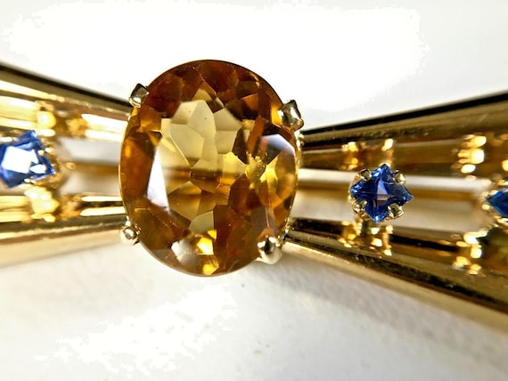 14K Yellow Gold Retro Bow Brooch with Citrine Center Stone