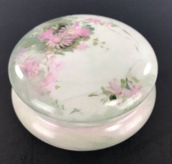 Antique T&V Limoges Handpainted Dresser Vanity Box Pink Aster Decoration ARTIST SIGNED