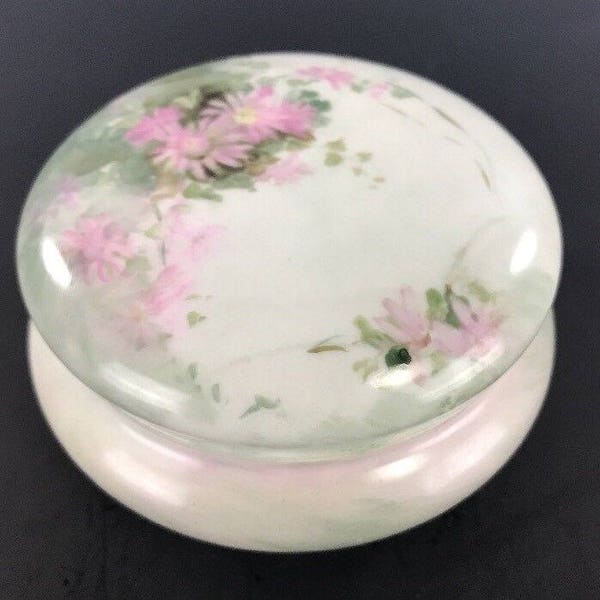 Antique T&V Limoges Handpainted Dresser Vanity Box Pink Aster Decoration ARTIST SIGNED