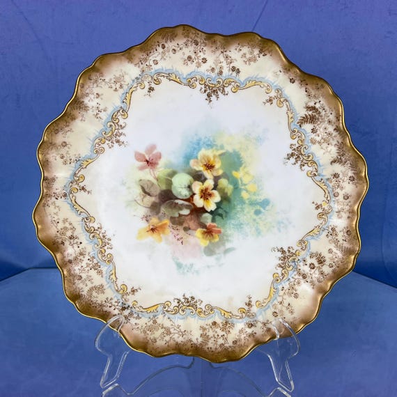 DOULTON BURSLEM PLATE Handpainted Flowers Raised Enamel Circa 1891