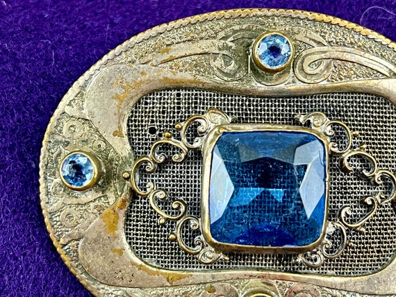 Victorian Era Costume Jewelry Brooch Blue Stones CHARLES R HETTEL Stamp