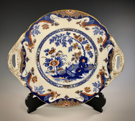 Antique RIDGWAYS Staffordshire Handled Platter ANGLESEY Pattern Gilded Trimming Very Large