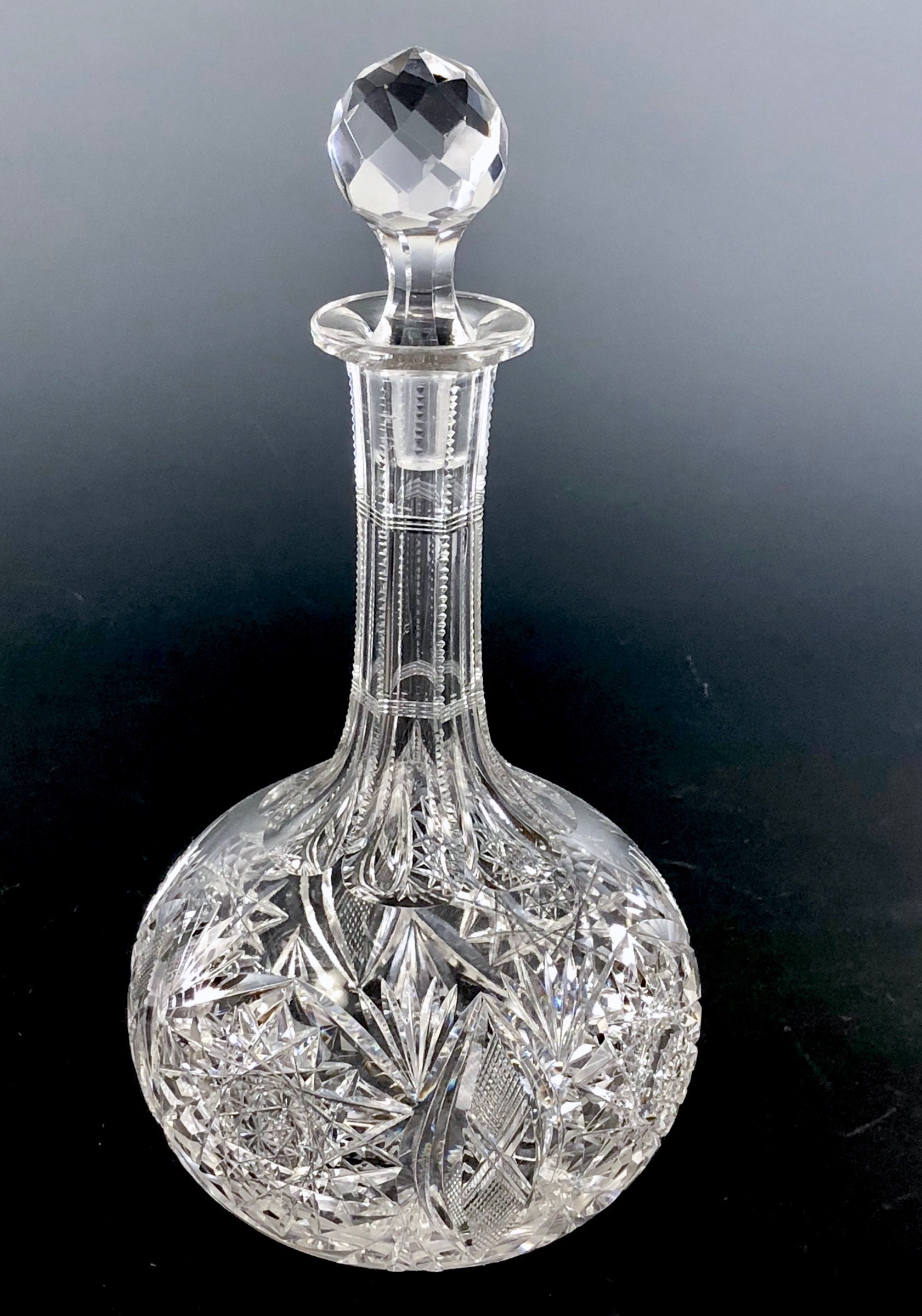 Antique American Brilliant Cut Glass Decanter with Lapidary Cut Stopper