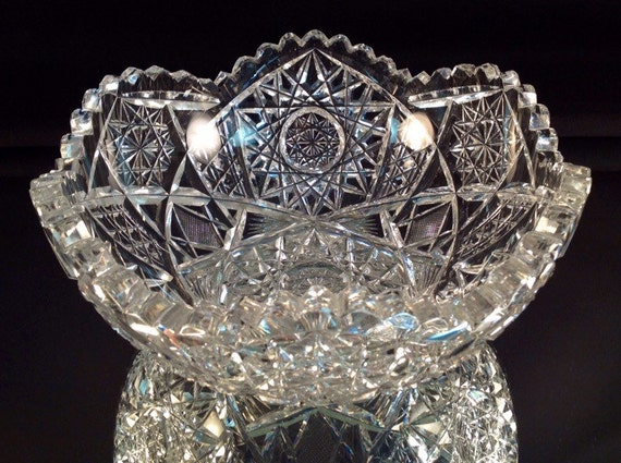 Antique American Brilliant Nicely Cut Heavy Bowl - Extra Nice Cutting With Sparkle - Nice to Use!