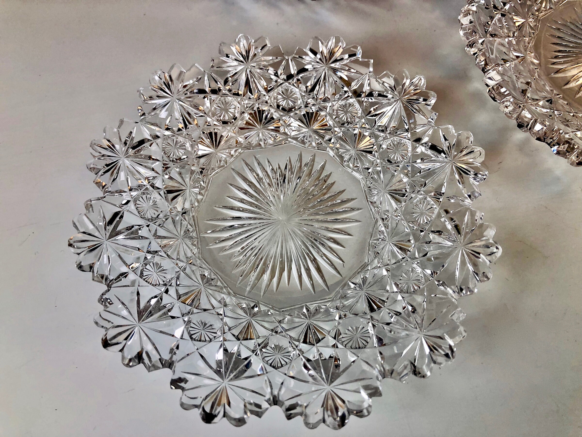 Antique AMERICAN BRILLIANT Cut Glass RUSSIAN Cut Small Underplates Set