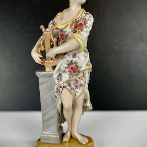 Christian Nonne Volkstedt Antique Porcelain Figurine Woman With Lyre 4Q19C