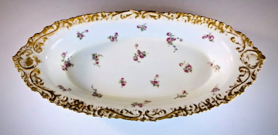 Antique CF HAVILAND Oval Pointed Tray Pink Rose Decoration Gilt-Trimmed Edges C F H | G D M