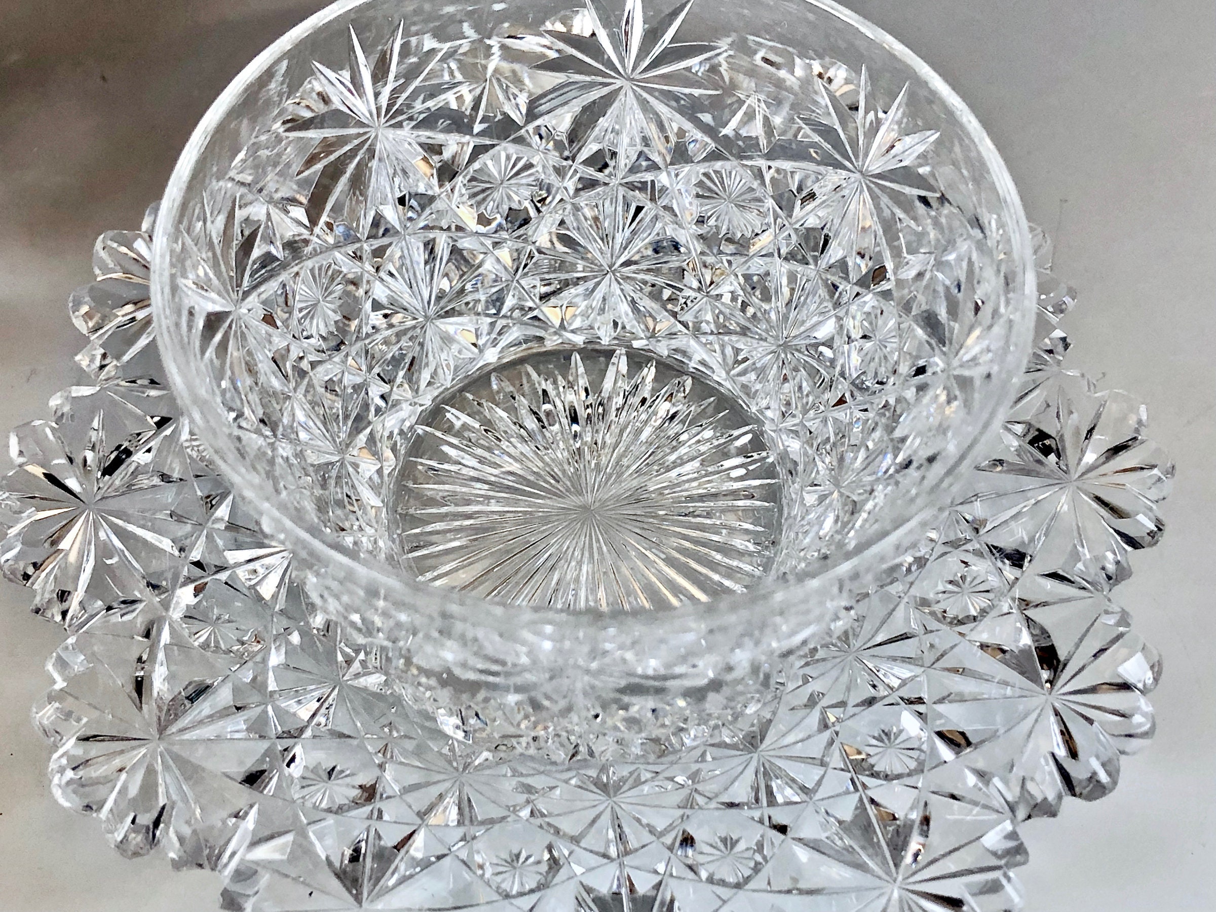 Antique AMERICAN BRILLIANT Cut Glass RUSSIAN Cut Punch Cups