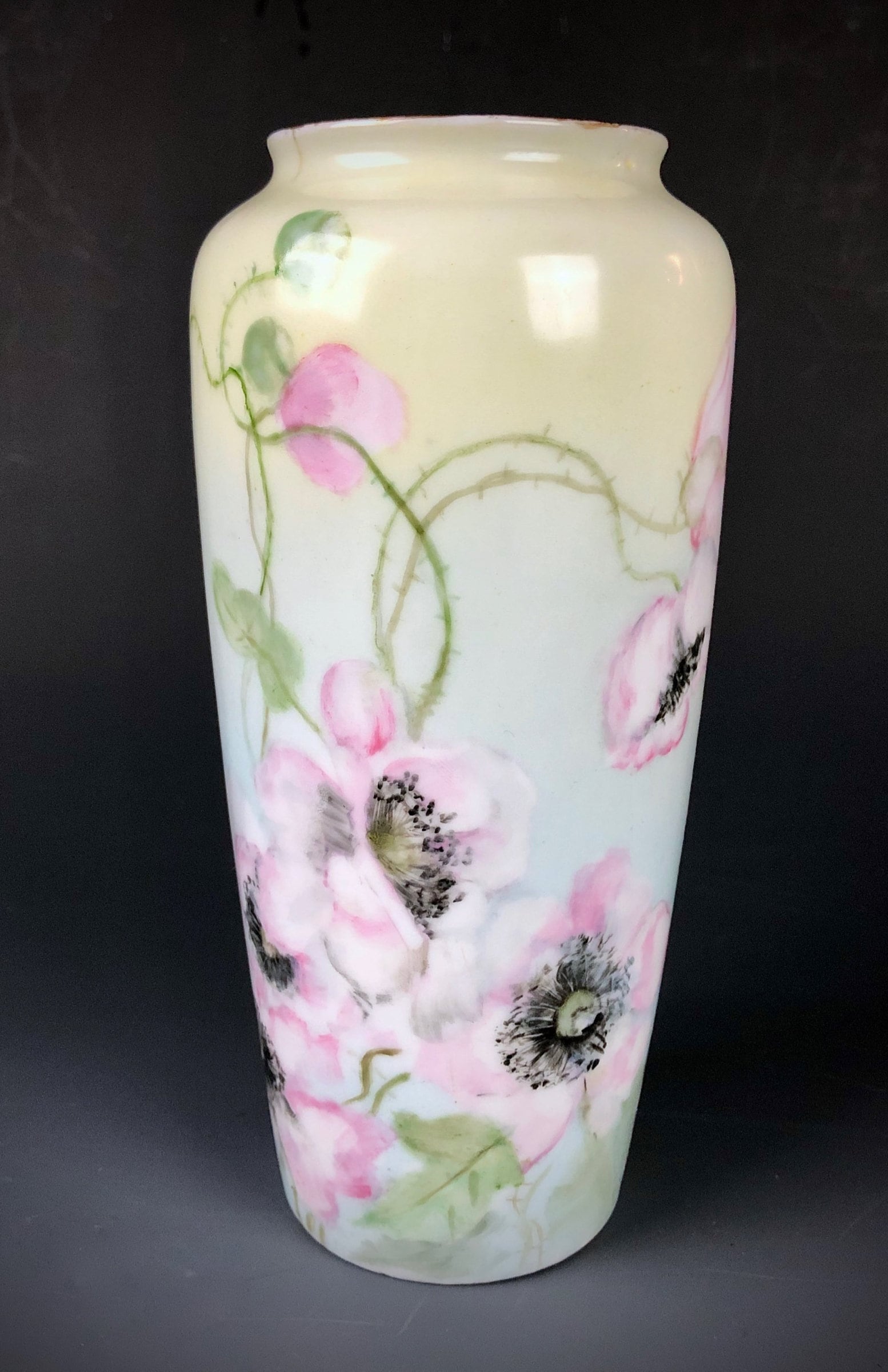 ROSENTHAL Hand Painted Vase w Pink Poppy Decoration