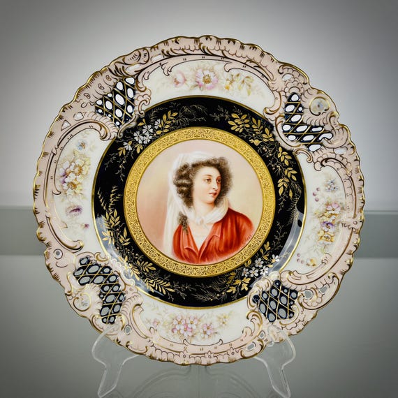 Porcelain Hand Painted Portrait Cabinet Plate French LEBRUN, MME D'ANLAU No. 42