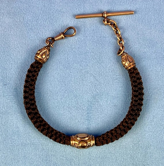 Antique Victorian Hairwork Watch Chain Gold Plated Mounts