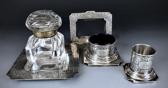Antique GORHAM Sterling Silver Desk Set | 1913 | Monogram F A C | 4 Pieces