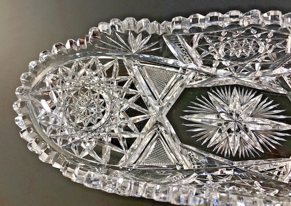 Antique American Brilliant Period Cut Glass Very Nice Celery Flashed Star Bottom