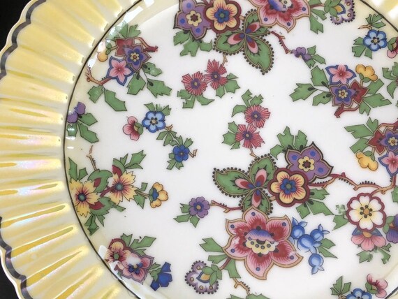 Antique ROYAL RUDOLSTADT Lusterware Dessert Plates Oriental Floral Pattern 6 PCS
