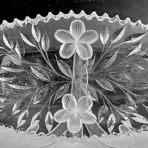 Antique ABP American Brilliant Cut Glass Tray Floral Pattern - 13.5&quot; by 6.5&quot;