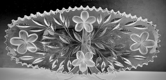 Antique ABP American Brilliant Cut Glass Tray Floral Pattern - 13.5" by 6.5"