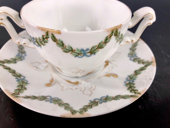 Antique T&V Tressemane And Vogt Two-handled Consomme Bowl and Underplate