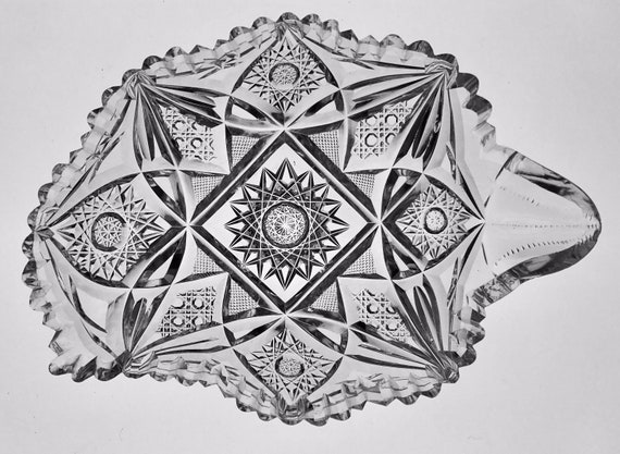 Antique American Brilliant Cut Glass LEAF Form Nappy Olive Tray