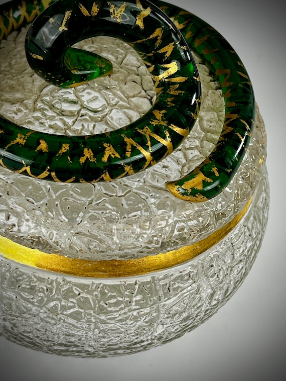 Spectacular Antique Portland Glass Victorian Covered Jar Gilded Serpent Handle