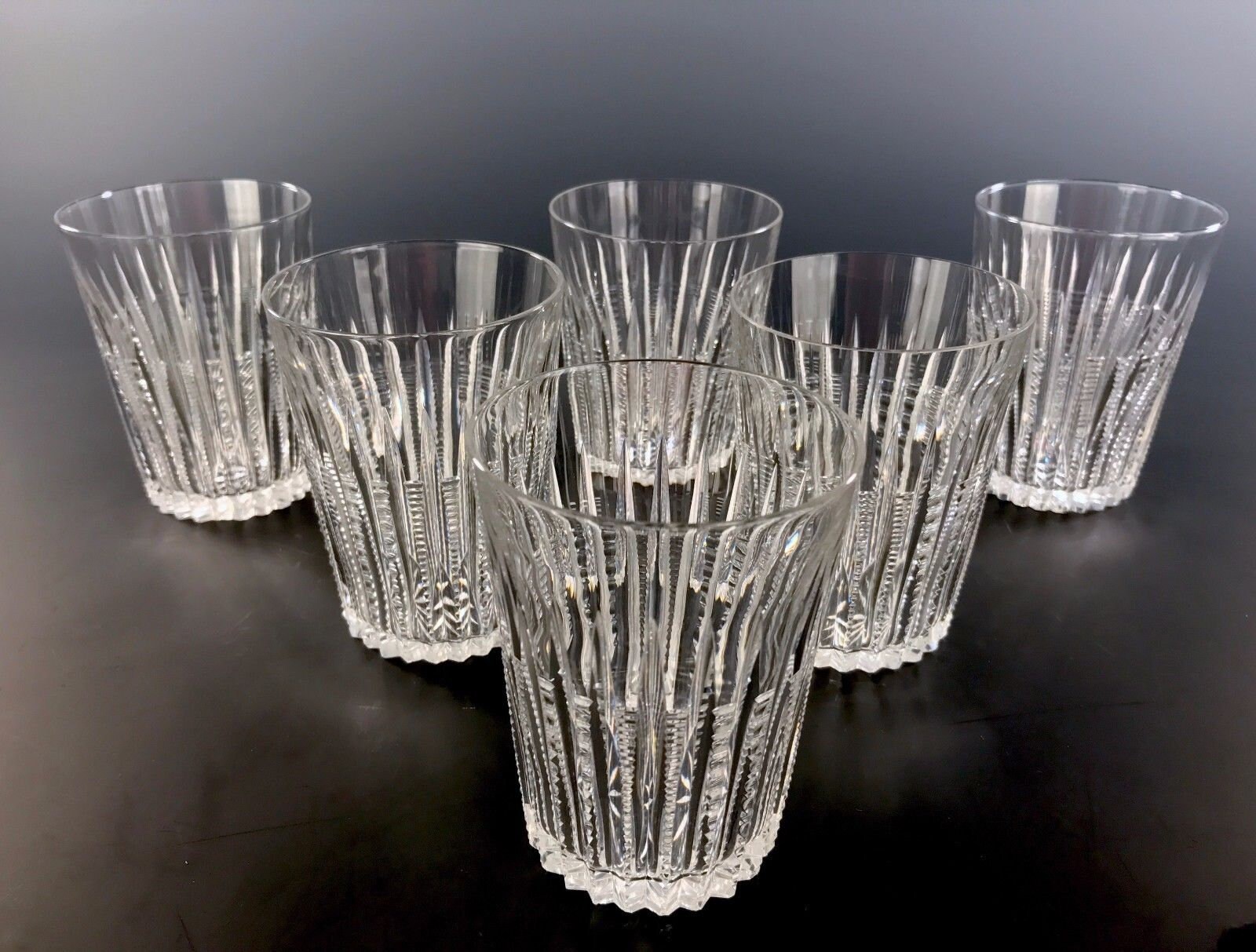 Antique American Brilliant Cut Glass Tumblers Beaded Prism Cutting SET