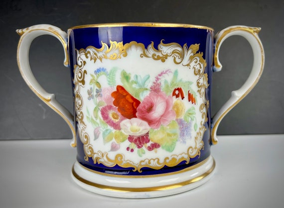 Antique Grainger & Co. Worcester Porcelain Two-Handled Cup Hand Painted