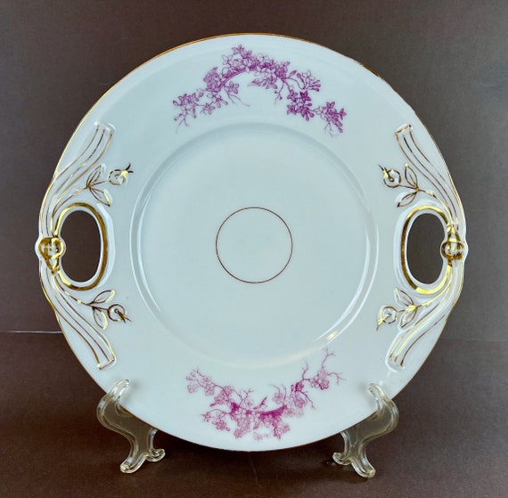 Antique Bawo & Dotter Limoges France Cake Plate Trailing Pink Blossoms