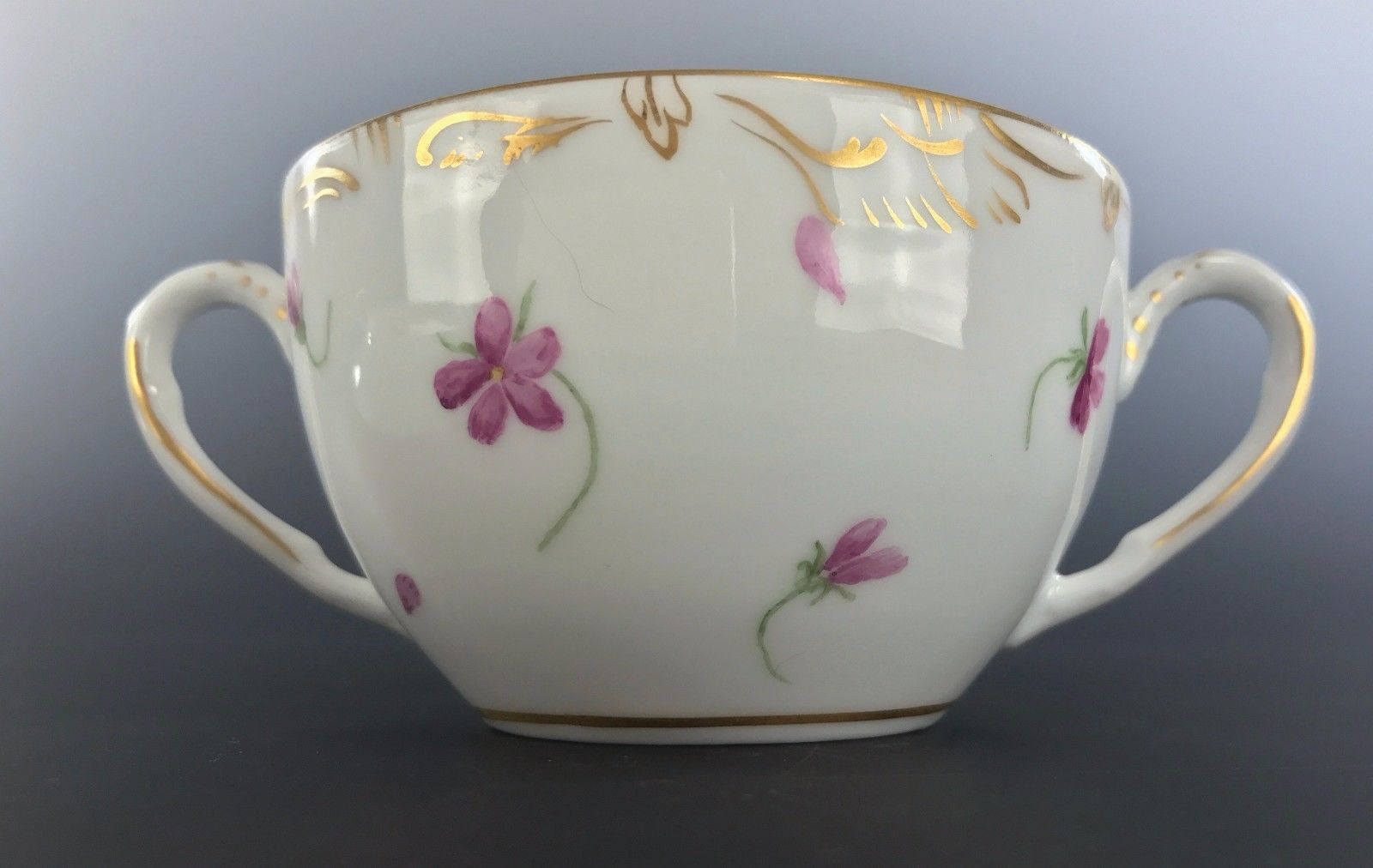 Beautiful Covered Consommé Cup with Lid and Underplate HAND PAINTED