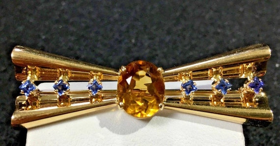Vintage RETRO MODERN Bow Brooch | Citrine | 14K Gold | Perfectly Sweet